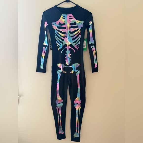 🎃SALE NWT Tipsy Elves Iridescent Skeleton form fitting BodySuit Costume size XS - Picture 4 of 8